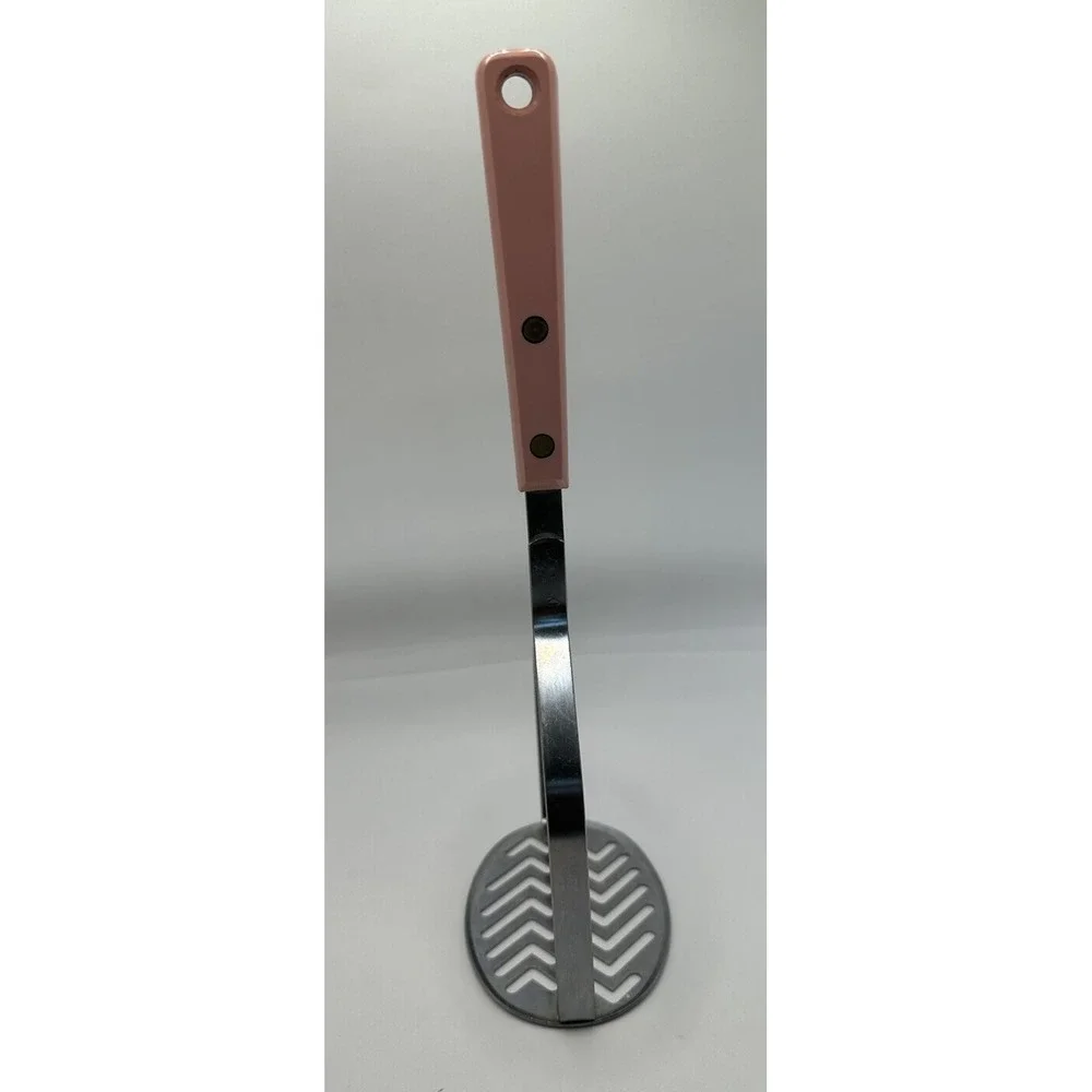 Ekco Forge Stainless Steel Kitchen Utensil Potato Masher Pink Handle Vintage